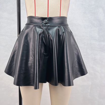 Dam Shorts Hög Midja PU Rockig Stil-1