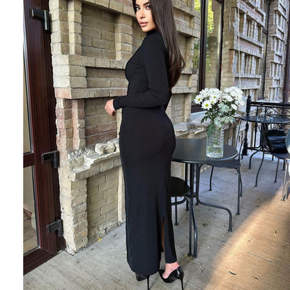 Dam Klänning Bodycon Långärmad Slim Fit Högkvalitativt Tyg-3