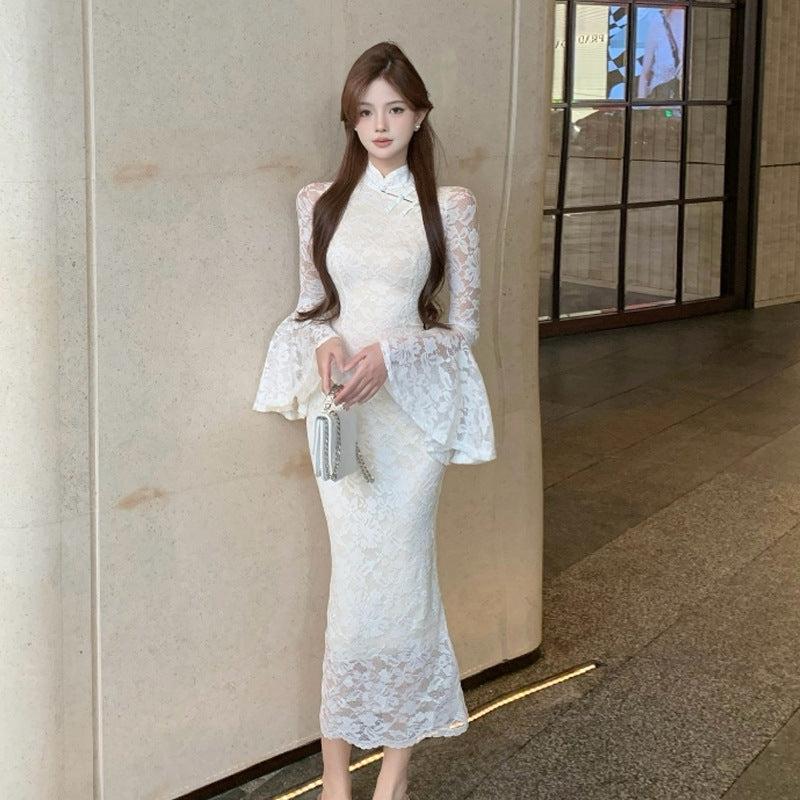 Variant image for Kvinna Qipao Klänning Lång Ärmar Polyester Spandex-1