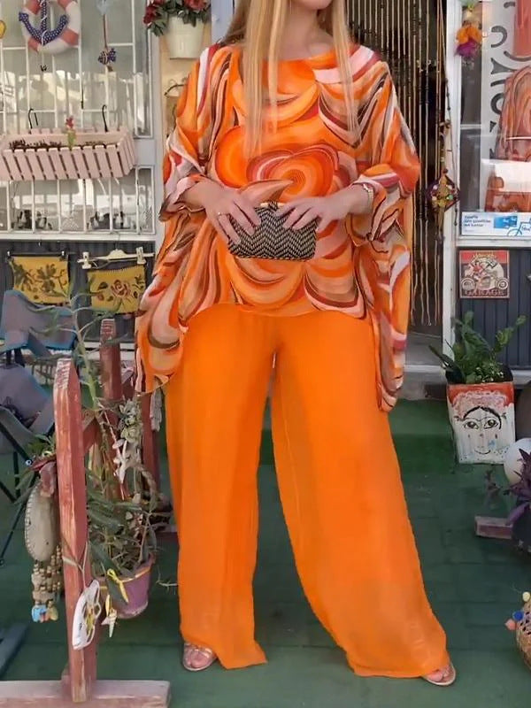 Dam Chiffong Uppsättning Färgglad med Långa Byxor 10