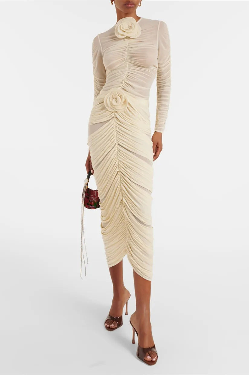 Variant image for Damklänning Midi Tredimensionell Blommig Design Högkvalitativt Tyg-1