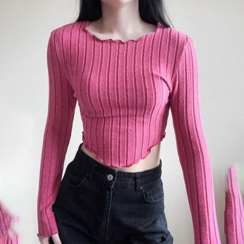 Dam Crop-Pullover Figurnära Mjuk Material med Vågig Nederkant 2