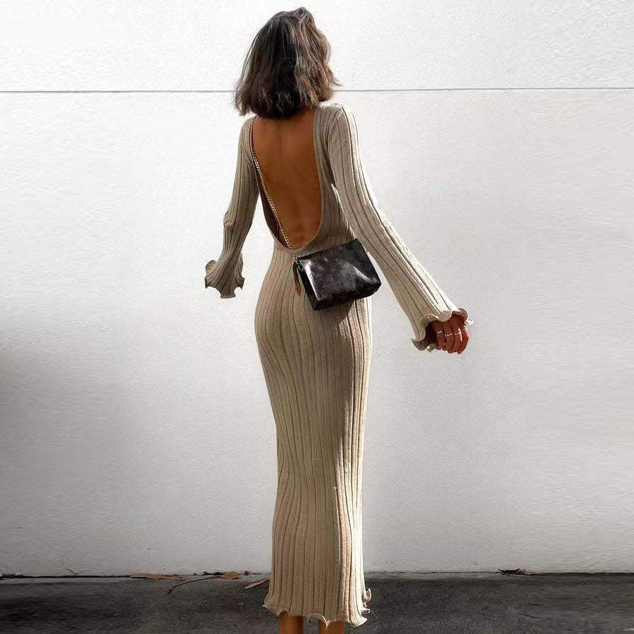 Dam Maxiklänning Långärmad Stickad Akryl-2