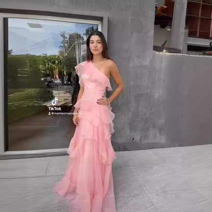 Kvinnors Lång Klänning Asymmetrisk Crepe-2