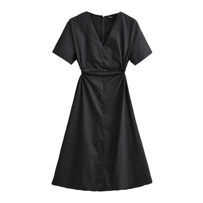 Kvinnors Wrap-Klänning V-Hals Rüsch Detaljer Andningsbara Tyger-3