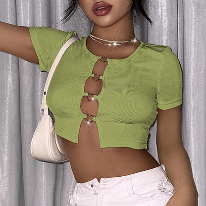 Kvinnor Crop Top Trendiga Utskärningar Elastisk Bomullsblandning-2