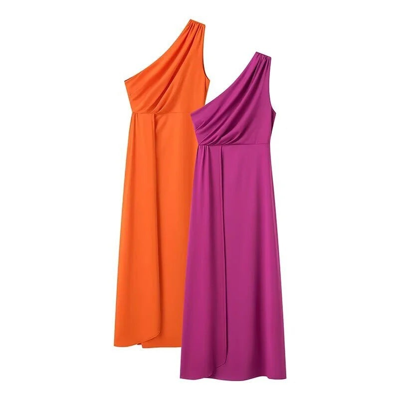 Maxi Klänning Dam Asymmetrisk Snitt Ljus Material 2