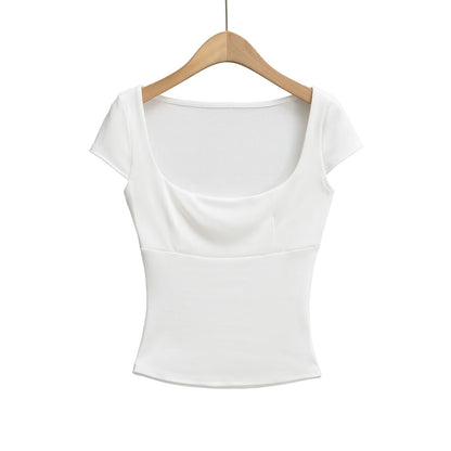 Dam Topp Kort Arm med Bred Utskärning i Andningsbart Material – Elegant och Bekväm Stil för Alla Tillfällen 1