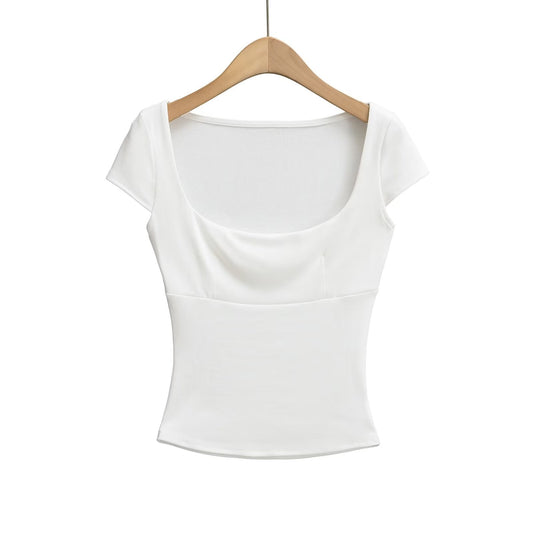 Dam Topp Kort Arm med Bred Utskärning i Andningsbart Material – Elegant och Bekväm Stil för Alla Tillfällen 1