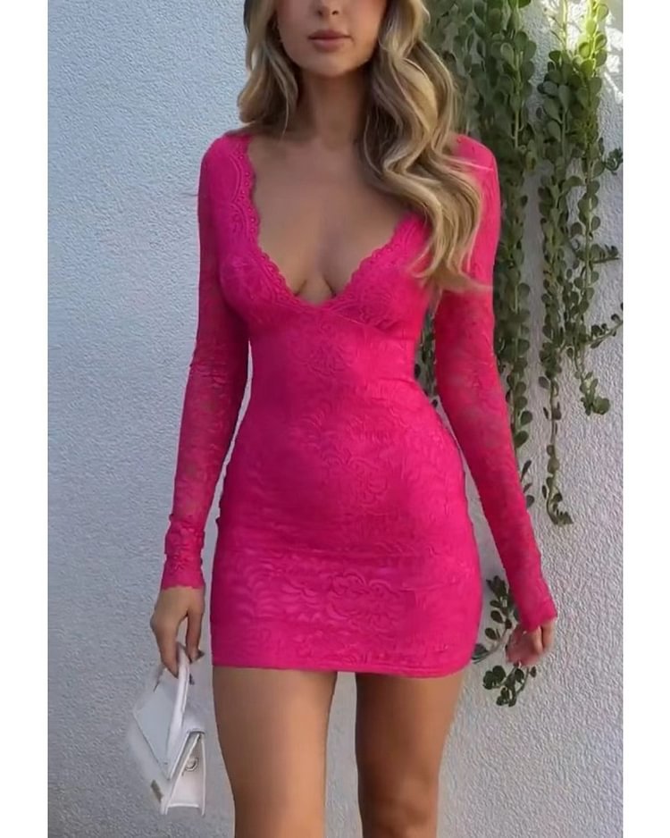 Kvinnors Långklänning V-Halsad Polyester Spandex-5