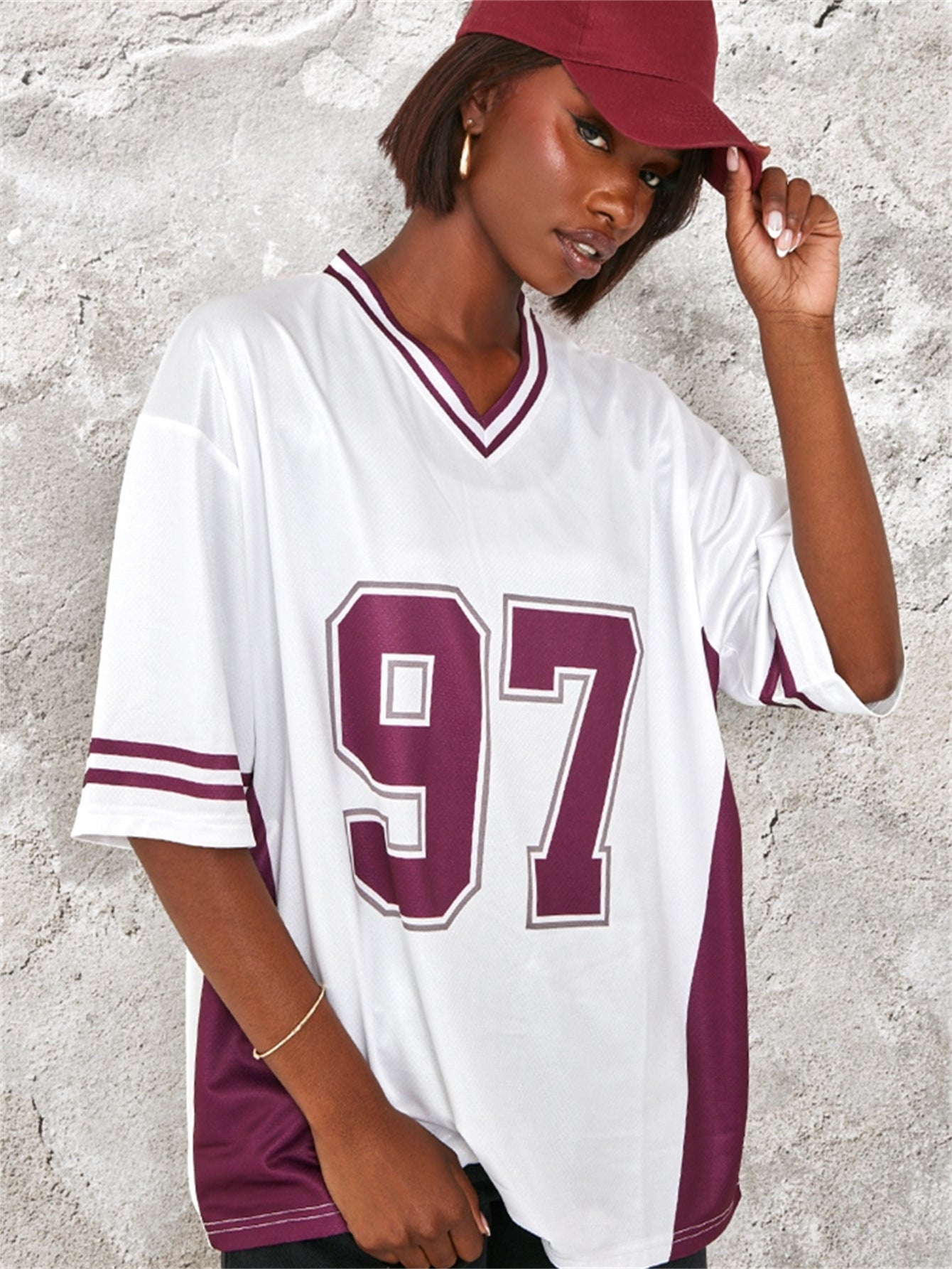 Variant image for Dam T Shirt Kortärmad V-ringad Polyester Färgblock-1