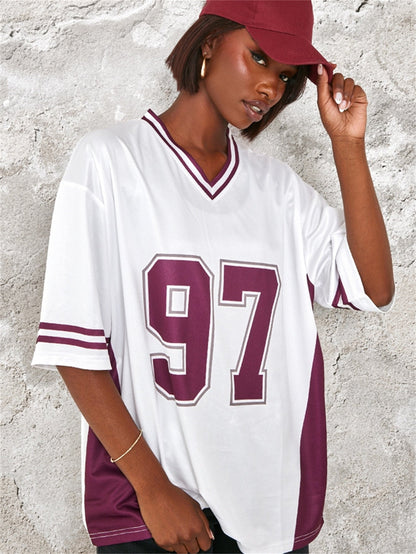 Variant image for Dam T Shirt Kortärmad V-ringad Polyester Färgblock-1