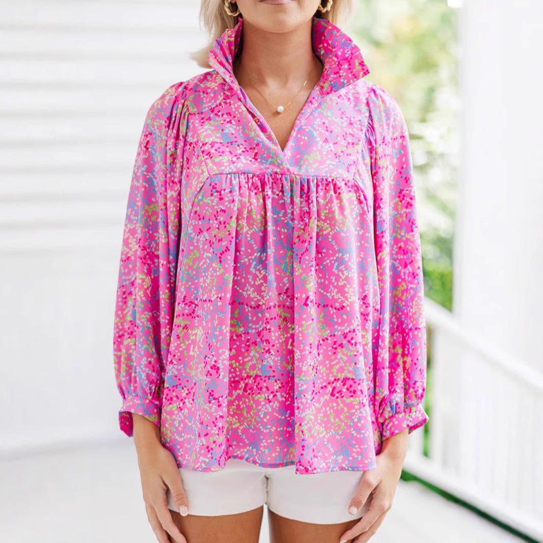 Dam Skjorta Blommig Långärmad Polyester-5