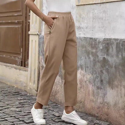 Dam Fritidsbyxor Elastiskt Midjeband Lätt Tyg med Sidfickor 5