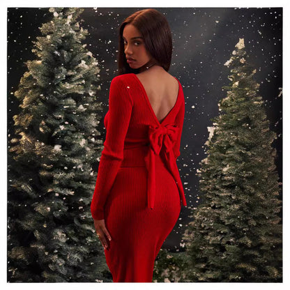 Damklänning Off-Shoulder Långärmad Bomullsblandning Färgblockering-4