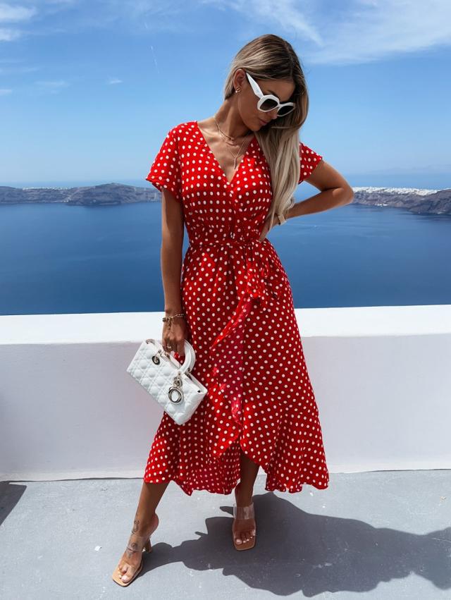 Variant image for Dam Klänning A-linjeformad Elastisk Midja Polyester Kort Ärme-1