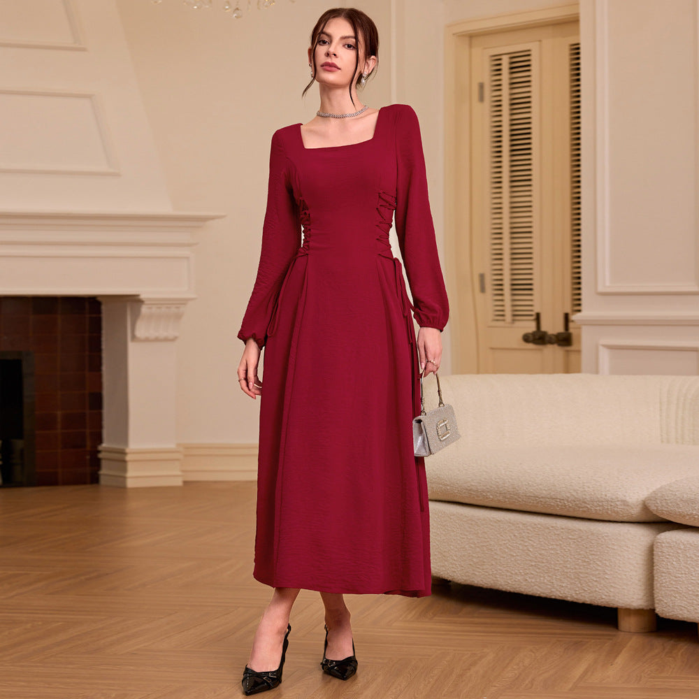 Dam Maxiklänning Fyrkantig Halsringning Lätt Material 3