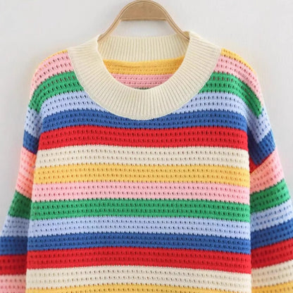 Stickad Tröja Dam Randig Med Fransar i Mjuk Akryl 4