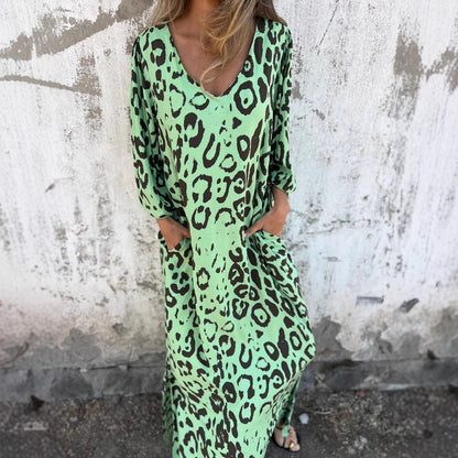 Kvinnors Utställd Klänning V-ringad Polyester Leopardmönstrad-5