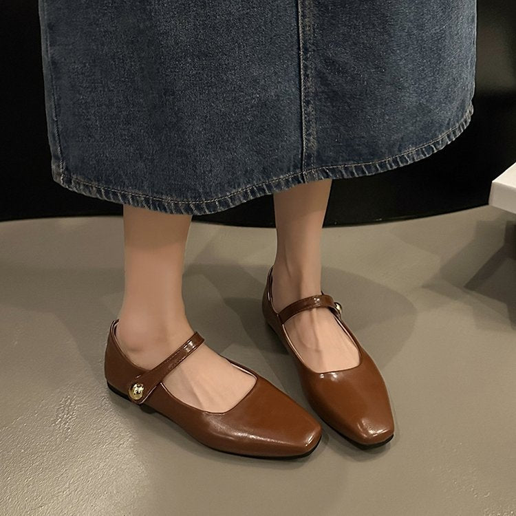 Kvinnor Ballerinas Mary Jane Högkvalitativ Syntetisk med Spänne-2