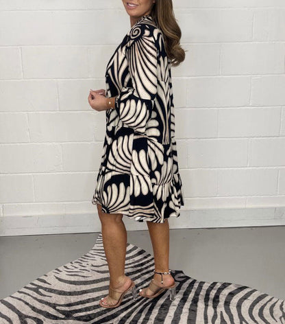 Kvinnors Avslappnad Klänning Tryckt Polyester Tre-Kvarts Ärmar-4