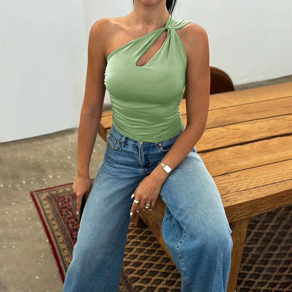 Asymmetrisk Dam Topp med Knut och Utskärning i Mjuk Elastisk Material – Perfekt för Fest och Avslappnad Stil 5