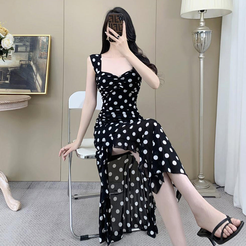 Maxiklänning Dam Djup Halsringning Prickigt Mönster Lätt Mesh-5