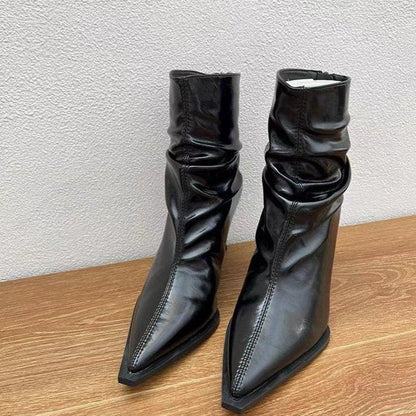 Kvinnor Ankelstövlar Spetsig Tå Slip-On Läder 4
