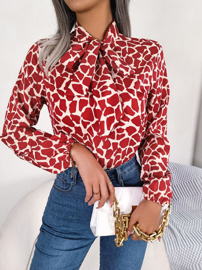 Variant image for Dam Blus Lång Ärmd Chiffon Färgblockering Geometriskt Mönster-5