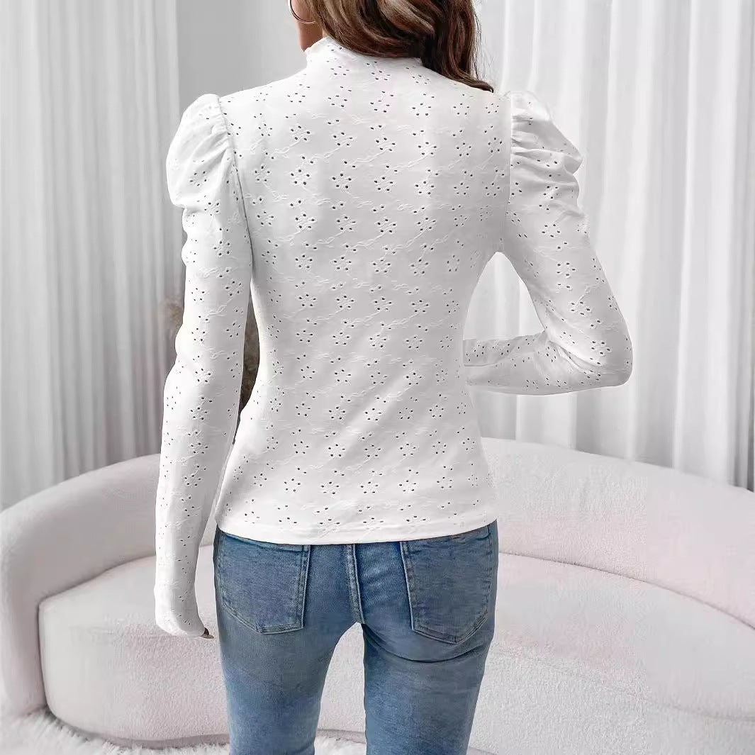 Herr Långärmad T-shirt Slim Fit Broderad Stickad Tyg 3