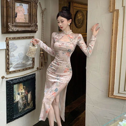 Fina Dam Klänningar Midi Oregelbunden V-ringad med Ärmar Polyester-1