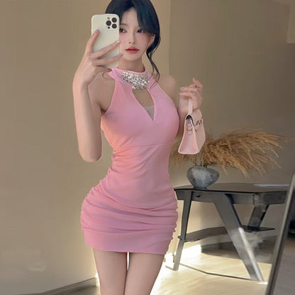 Dam Klänning Bodycon Halterhals Kort Polyester-3