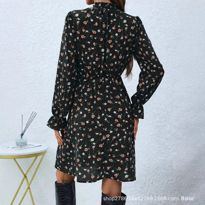 Kvinnors Midi Klänning A-linjeformad Polyester med Ståkrage-3