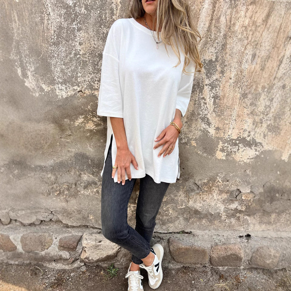 Dam T-shirt Tre-fjärdedelar Monokrom Polyester med Cirkulär Halsringning-3