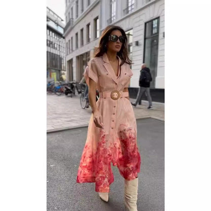 Dam Strandklänning V-Neck Hög Midja Lätt Polyester Abstrakt Mönster-2