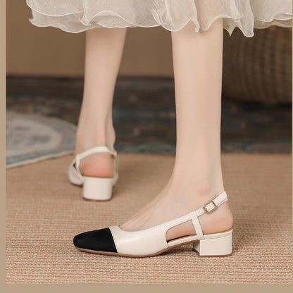 Kvinnor Slingback Pumps Blockklack Läder Eleganta Komfortable 2