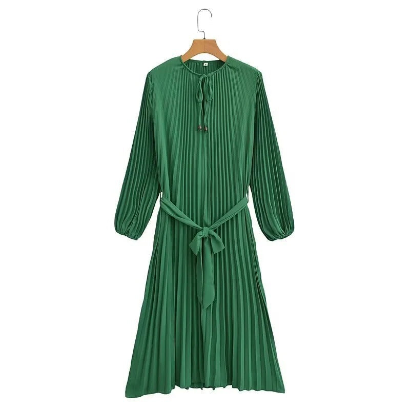 Kvinnors Veckad Klänning Slingbindning Mjuk Tyg 8
