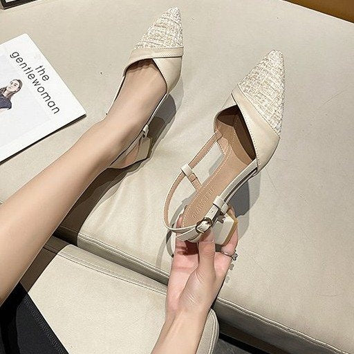 Kvinnor Slingback Skor Spetsig Design Läder-3