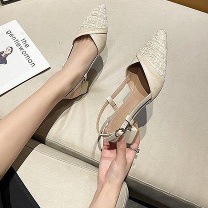 Kvinnor Slingback Skor Spetsig Design Läder-3