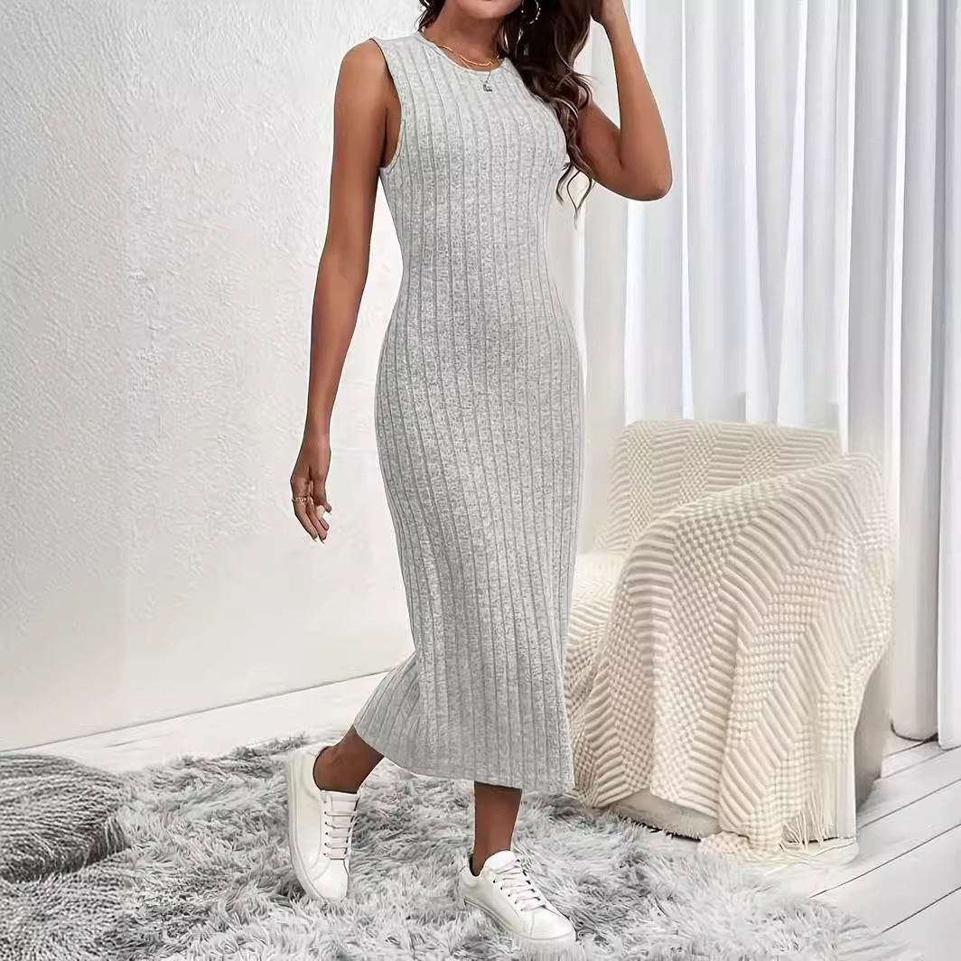 Dam Midi Klänning Ärmlös BodyCon Polyester-5