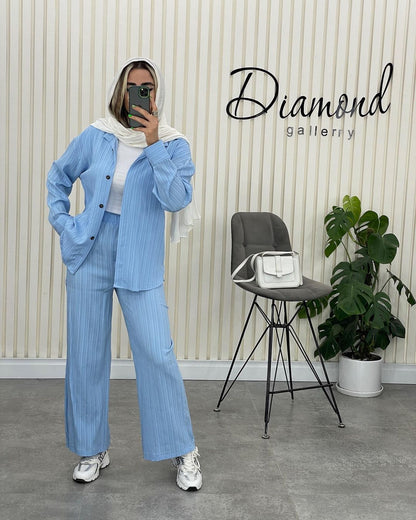 Variant image for Dam Långärmad Skjorta och Raka Benbyxor Polyester Elegant Outfit-1