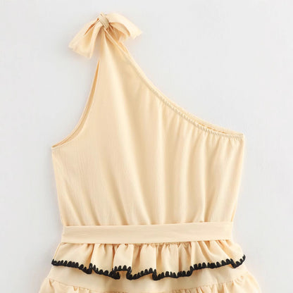 Dam Klänning Asymmetrisk Axeldesign Polyester Kort Kjol-4