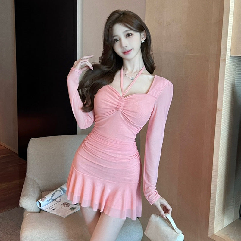 Kvinnors Bodycon Klänning Rynkad Mesh Polyester Spandex 7