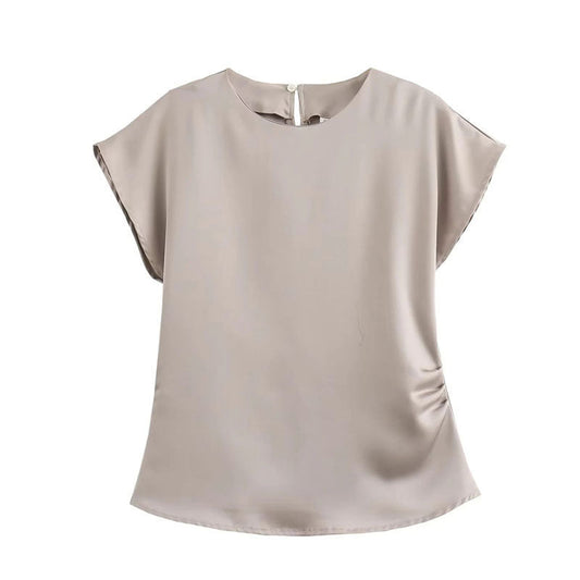 Kvinnors Satin Set Fållad Top Tre Fjärdedelar Vida Byxor Polyester-1