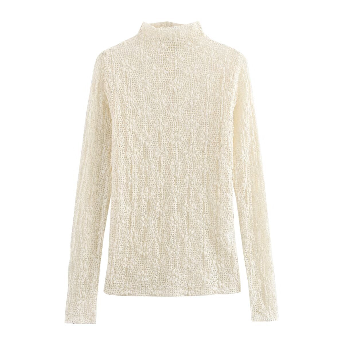 Dam Tröja Hög Krage Spets Slim Fit Polyester-1