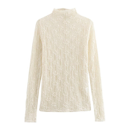 Dam Tröja Hög Krage Spets Slim Fit Polyester-1