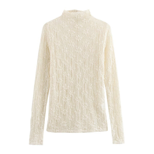 Dam Tröja Hög Krage Spets Slim Fit Polyester-1