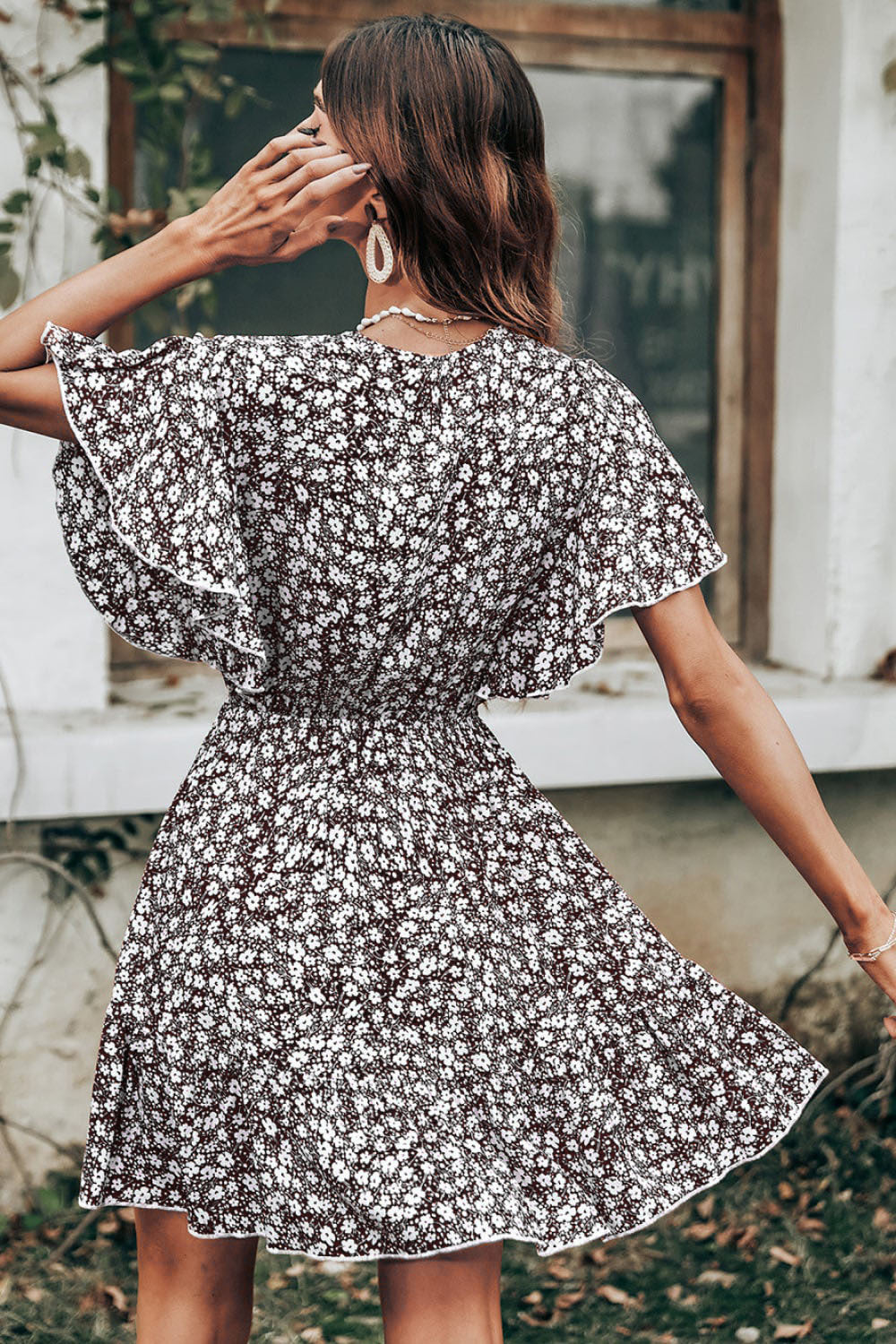 Kvinnors Midi Klänning A-linje Polyester med Rüsch Ärmar-2