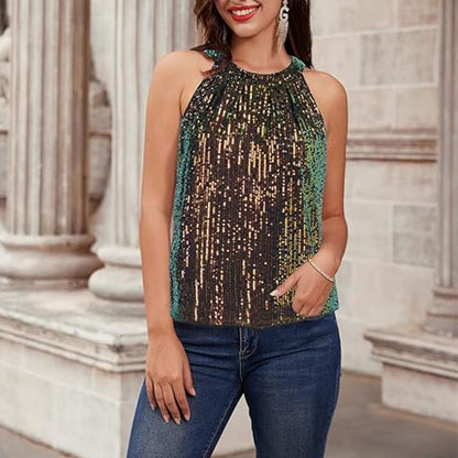 Dam Festtopp Ärmlös Glittrig Chiffong med Paljetter 14