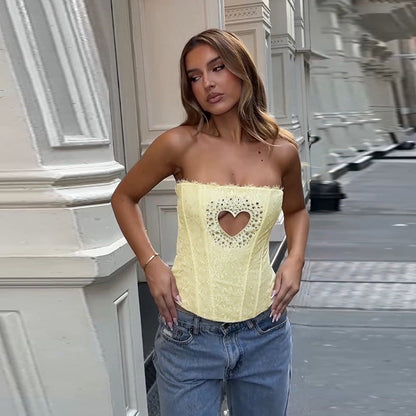Kvinnors Corsage Topp Strapless Hjärtdesign Stretchtyg 6